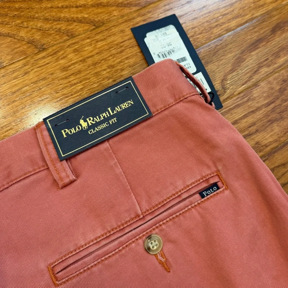 New Polo Ralph Lauren Chino Pants Mens 38x32 Coral Pink Classic Fit Cotton Twill